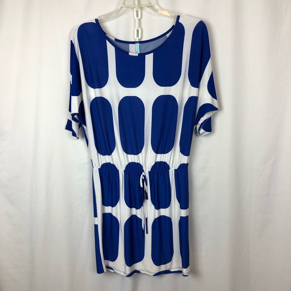 Lolia Blue & White Dolman Sleeve Dress, Size L